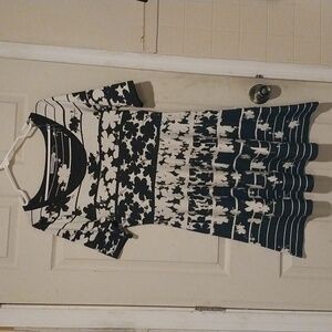 Donny and Nicole Black & White Fit & Flare Sweater Dress Sz L scoop neck sleeves